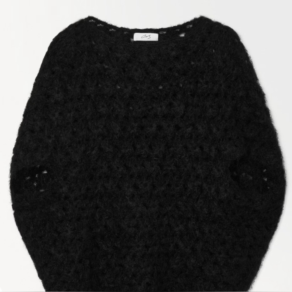 COS Black Crochet Knit Sweater Top